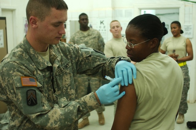 Troops receiving standard vaccinations