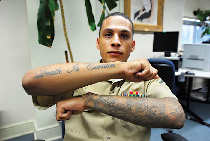 Marine Corps tattoo. U.S. Marine Corps Lance Cpl. Robert Patterson, 