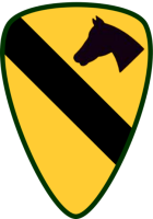 The 1st Cavalry Division shoulder sleeve insignia. The traditional Cavalry color of yellow and the horse's head is symbolic of the original organizational structure of the Cavalry. The color black is symbolic of iron, alluding to the organizational transition from mounted horses to tanks and heavy armor.
