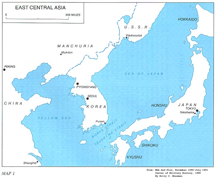 Korean War-era map depicting East Central Asia. Courtesy the U.S. Army Center of Military History.