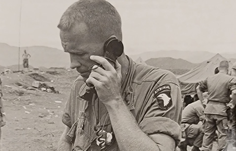 Col. Puckett on the radio in Vietnam (Photo courtesy of the Puckett Family)