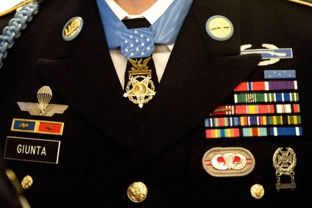 Close-up of Medal of Honor presented to Staff Sergeant Giunta