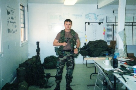 Staff Sergeant Robert Miller with all his Army gear