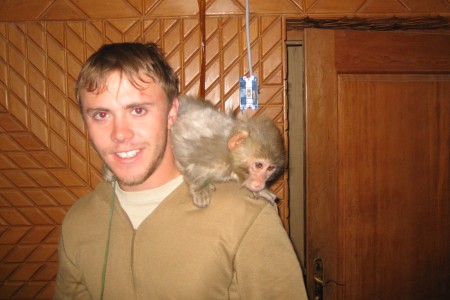 Monkey on Staff Sergeant Robert Miller's shoulder