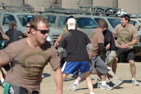 Soldiers playing flag football