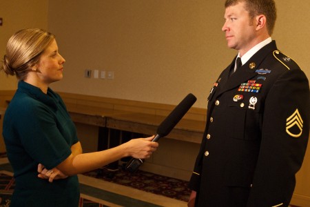 Soldier being interviewed