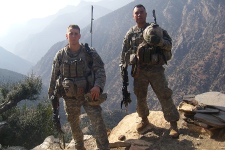 Sgt. Ryan Pitts (left) and Sgt. Israel Garcia patrol the mountains of eastern Afghanistan. Garcia was among the nine Soldiers killed in the battle in Wanat, July 13, 2008.