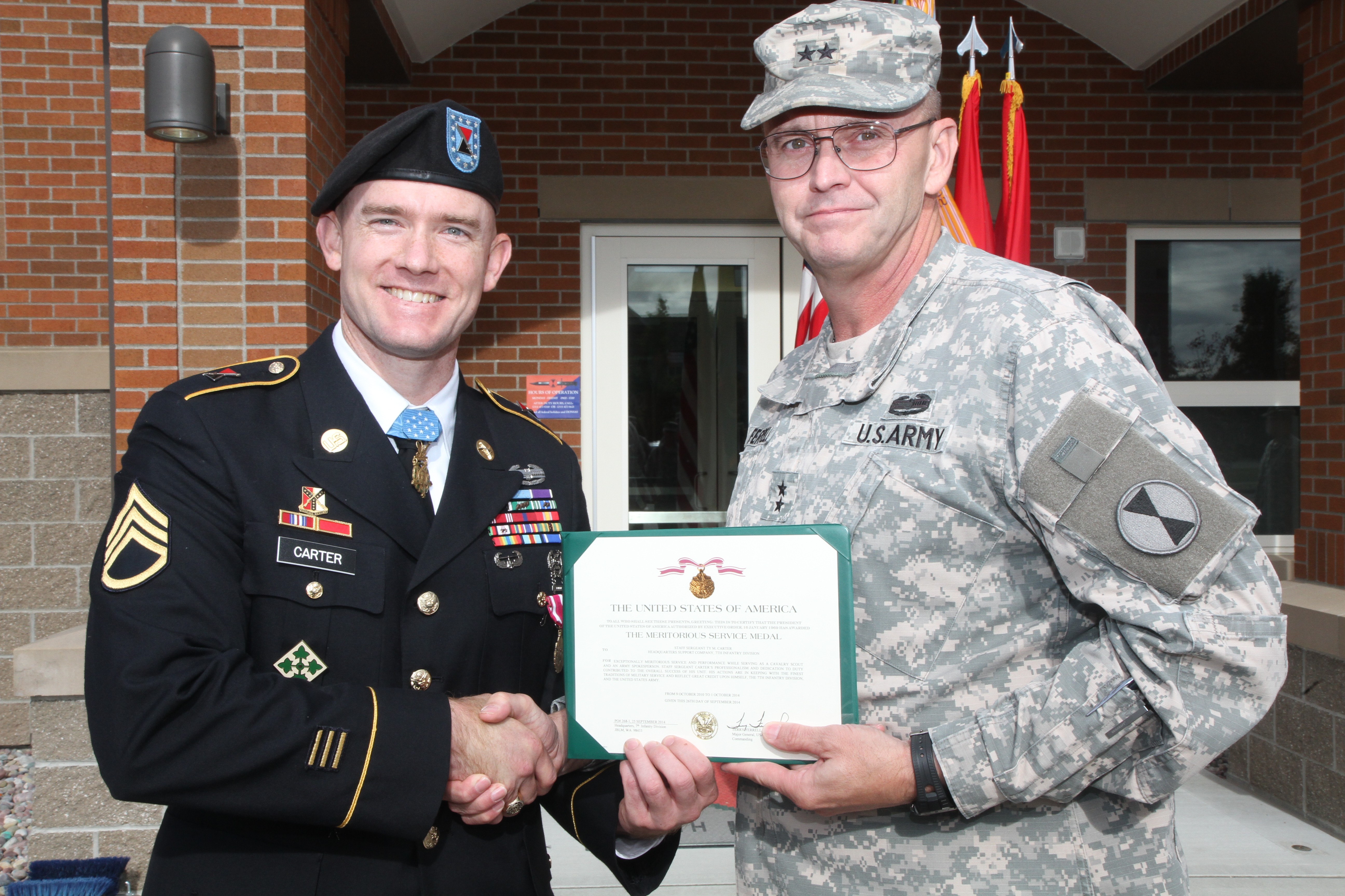 Staff Sgt. Ty Carter receives the Meritorious Service Medal Article