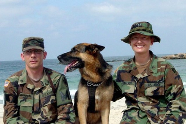 Then Capt. McElroy and a K-9 named Britt in Egypt during 2005.