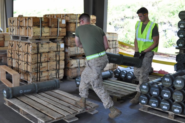 Marine Corps Reservists with the Combat Logistics Battalion 453 out of Topeka, Kansas, completed their annual training at Crane Army Ammunition Activity July 1. Their training on base was an opportunity to experience mission essential tasks, handle live ammunition, and hone specific skills based around ammunition logistics.