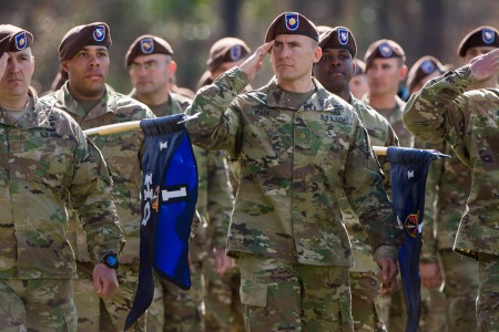 Fort Benning, Ga. -- The 1st Security Force Assistance Brigade held an activation ceremony at the National Infantry Museum at Fort Benning, Georgia, Feb. 8, unveiling their unit colors for the first time in history.