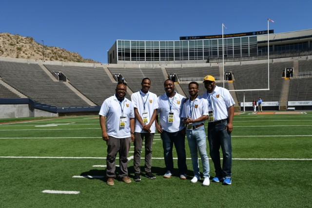Undergraduate students from North Carolina A&T State University pose for a photo with their unmanned aerial vehicle as part of the U.S. Army's inaugural HBCU/MI Design Competition held at the University of Texas at El Paso's Sun Bowl Stadium April 23-24, 2019. The competition, led by the U.S. Army Combat Capabilities Development Command, challenged 11 undergraduate student teams from historically black colleges and universities and other minority serving institutions (HBCUs/MIs) to develop solutions to real-world technical challenges faced by U.S. Army researchers in the area of unmanned aerial vehicles, commonly called drones.