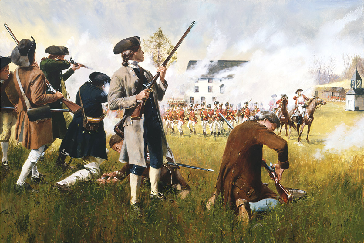 Stand Your Ground, created by Don Troiani, depicts Capt. John Parker's company of militia exchanging musket fire with British regulars on the village green at Lexington, Mass., on the morning of April 19, 1775.