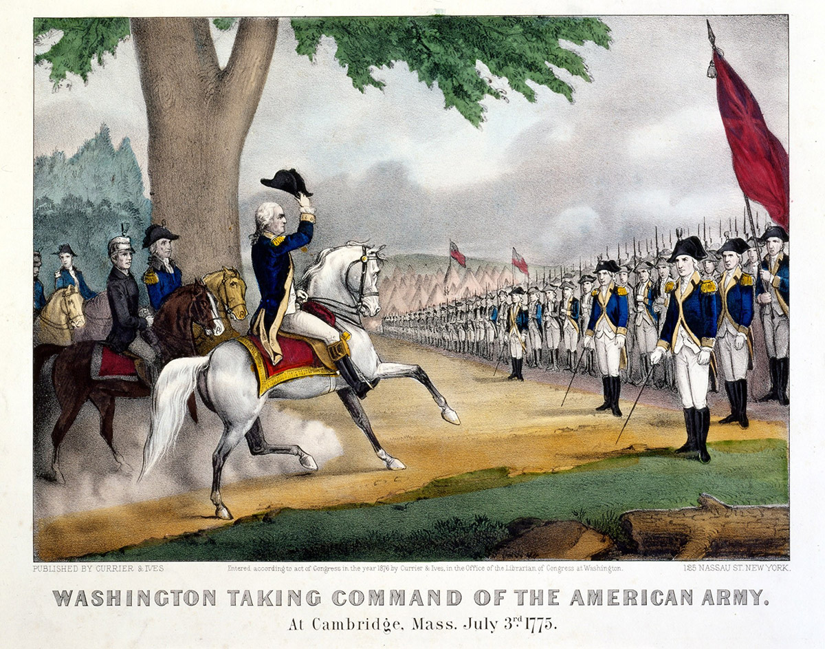 Washington, Appointed Commander in Chief. This lithograph, published by Currier and Ives, circa 1876, depicts George Washington being elected by the delegates of the Continental Congress as the commander in chief of the Continental Army, June 15, 1775.