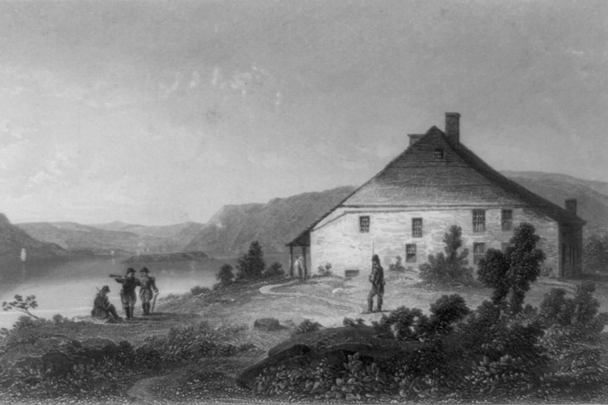This engraving, published by New York, Virtue, Emmins & Co., circa 1857, depicts four Soldiers at the camp in Newburgh, N.Y.