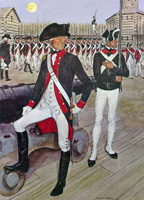 The American Soldier, 1786, created by H. Charles McBarron Jr., depicts the Army uniform, adopted by the secretary of war and approved by Gen. George Washington in December 1782. It consisted of a blue coat with red facing, white lining and buttons for the infantry, and red lining and yellow buttons for the artillery.