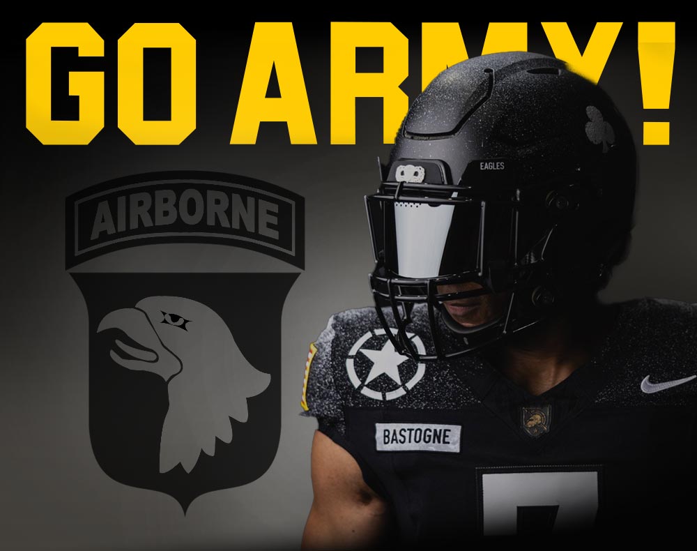 uniform image for logo on dark background with GO ARMY! in background