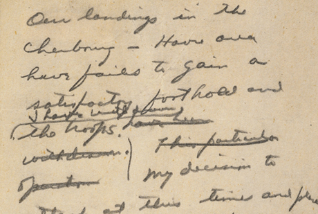 Handwritten message from Supreme Allied Commander Gen. Dwight D. Eisenhower in case of failure taking full responsibility.