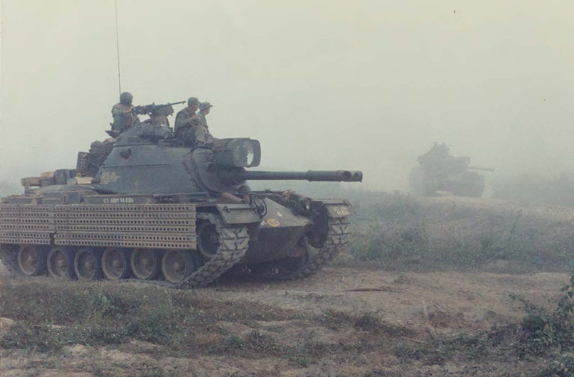 Soldiers assigned to the 3rd Cavalry Regiment, 4th Cavalry Division ride an M-48A3 tank while deployed to Vietnam 1968. (Photo courtesy of Dwight Birdwell)