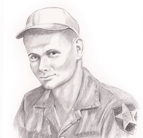 Photo sketch of Spc. 5 Dwight Birdwell from his time with 2nd Infantry Division, July 1967.  (Photo by Dwight Birdwell)