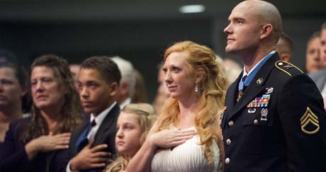 Staff Sgt. Ty Carter, wife Shannon and family attend the the Hall of Heroes Induction Ceremony. U.S. Army photo by Staff Sgt. Bernardo Fuller.