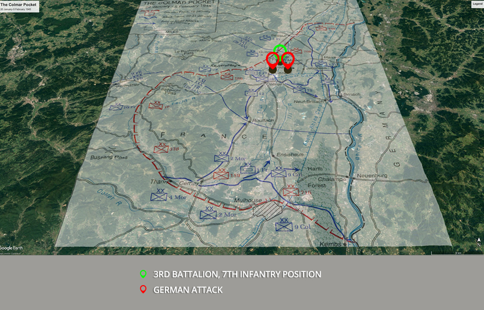 The Colmar Pocket. Map courtesy of Google Earth and Dr. Erik Villard, Digital
                                                Historian, U.S. Army Center for Military History.