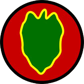 The Taro leaf is from the shoulder sleeve insignia of the 24th Infantry Division. The scarlet annulet is taken from the badge formerly approved for the Hawaiian Division Headquarters and Special Troops.
