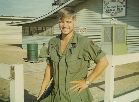 Then-Pfc. James McCloughan in front of the Vietnam Regional Exchange Snack Shop, 1969. (Photo courtesy of James C. McCloughan)