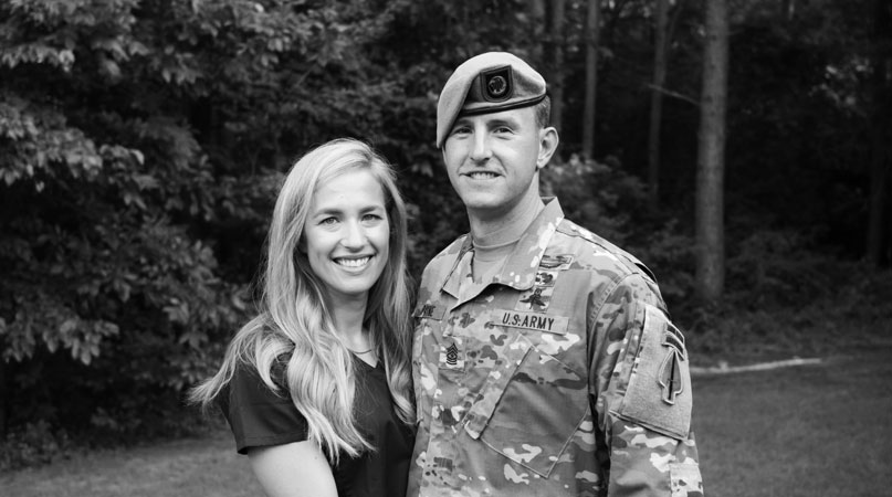 Sgt. Maj. Payne with his wife, Alison, shortly after her return from serving at St. Joseph's Hospital in Long Island, NY, where she helped care for patients during the COVID-19 outbreak between April and May 2020. (Photo courtesy of Sgt. Maj. Thomas P. Payne)