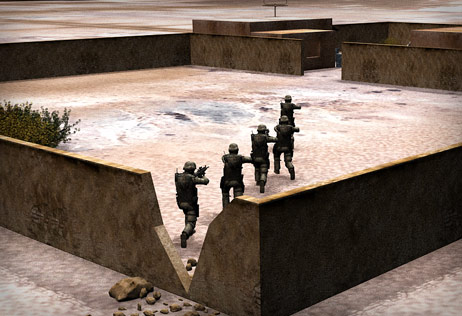 Five Rangers entering compound