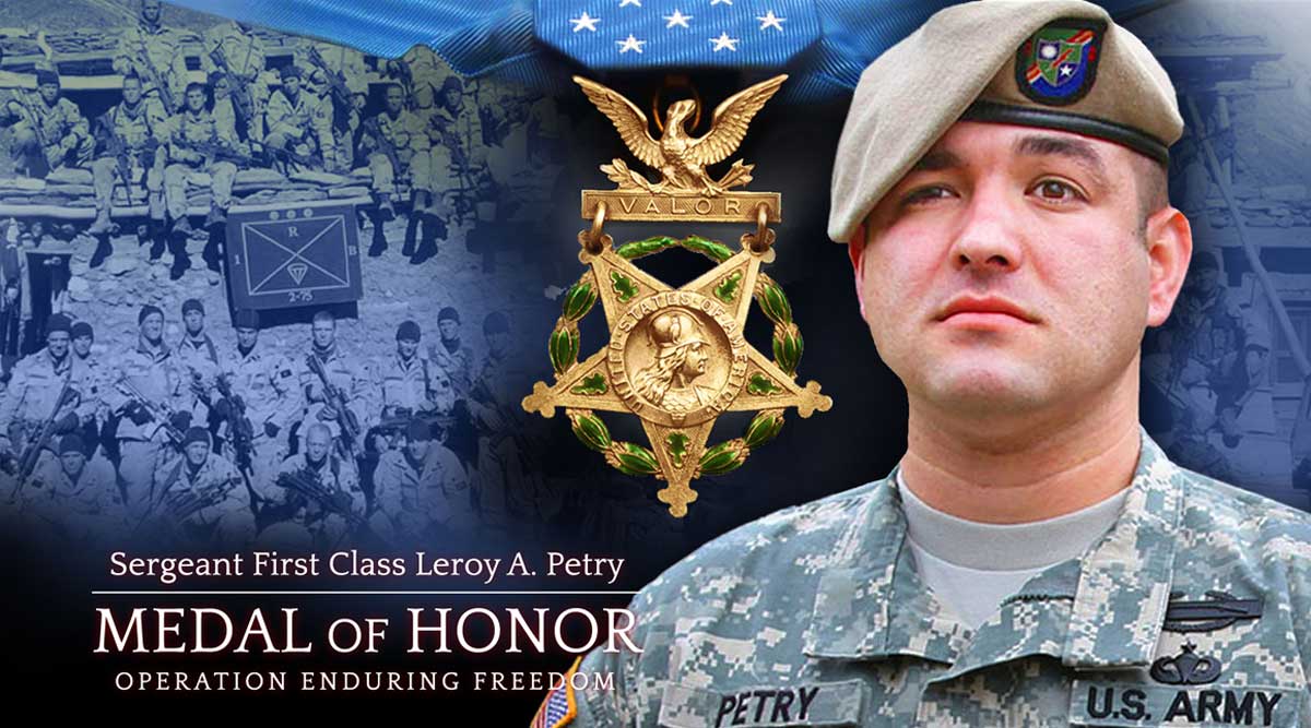 Congressional Medal of Honor awardee Sgt. 1st Class Leroy Arthur Petry  during ceremonies to honor the 10-year anniversary of September 11, 2001  before the baseball game between the Yankees and the Baltimore