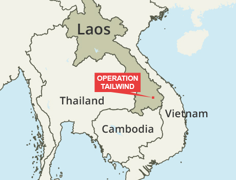 Map depicting the Operation Tailwind insertion point near Chavane, Laos, Sept. 11, 1970