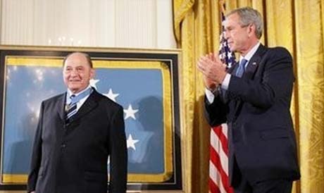 Speaking during the White House Induction Ceremony, President George W. Bush said that by awarding the Medal of Honor to Rubin, the United States had acknowledged a debt "that time has not diminished." White House photo by Paul Morse.