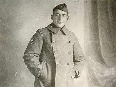 Portrait of Sgt. William Shemin in uniform overcoat. Photo courtesy of the Shemin family.
