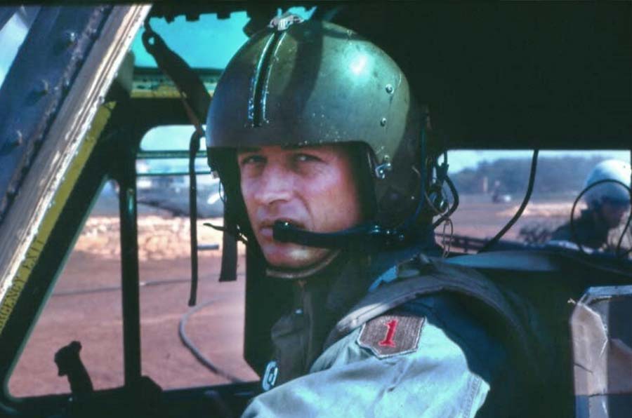 1st Lt. Larry L. Taylor in his UH-1 “Huey” helicopter. Taylor served in Vietnam from 1967 to 1968 with D Troop (Air), 1st Squadron, 4th Cavalry, 1st Infantry Division. He flew over 2,000 combat missions in UH-1 and Cobra helicopters. (Photo courtesy of Lewis D. Ray.) 