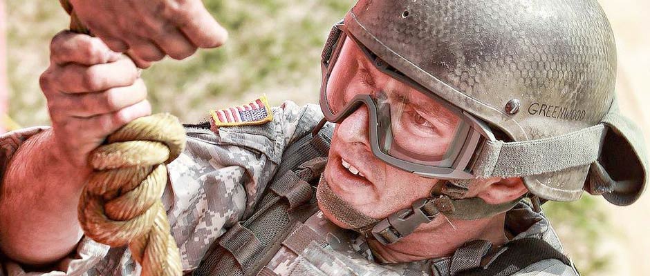 Ranger in full gear ready to rappel