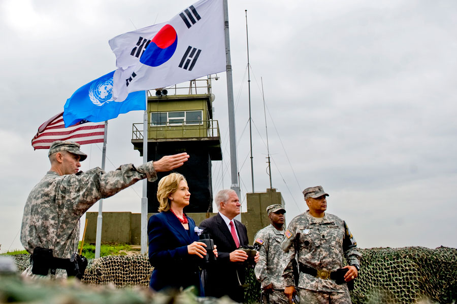 Secretary of State Hillary Clinton and Defense Secretary Robert M. Gates at DMZ overlooking North Korea
