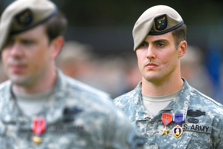 Staff Sergeant Austin McCall received Bronze Star Medal with V Device and Purple Heart