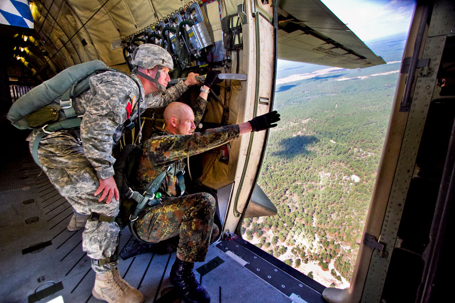 Paratroopers of the 82nd Airborne Division descend to Sicily Drop Zone during Operation Federal Eagle