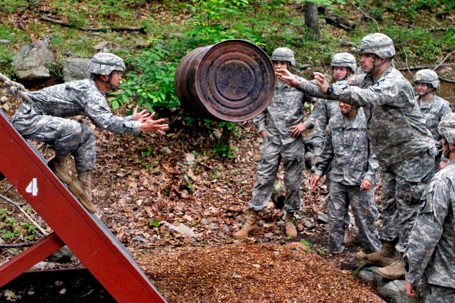 The cadet cadre for the first phase of Cadet Basic Training spend a few hours at the Leader Reaction Course
