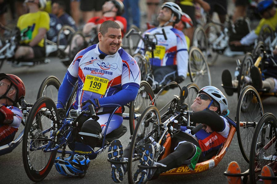 Members of the Paralyzed Veterans of America racing team participate with their handcycles in the 2011 Army Ten-Miler