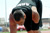 Retired Army Staff Sergeant Michael Kacer, prepares to run laps during track practice at McKibben Physical Fitness Center