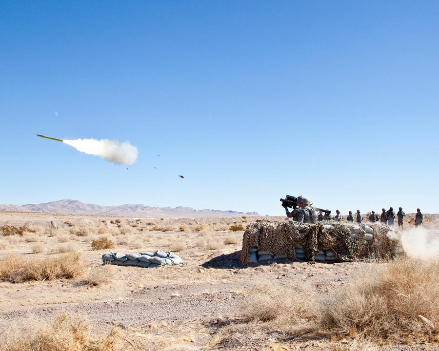 Private First Class Cory Miller, 11th Armored Cavalry Regiment, fires FIM-92 Stinger missile at MQM-170 Outlaw drone plane#
