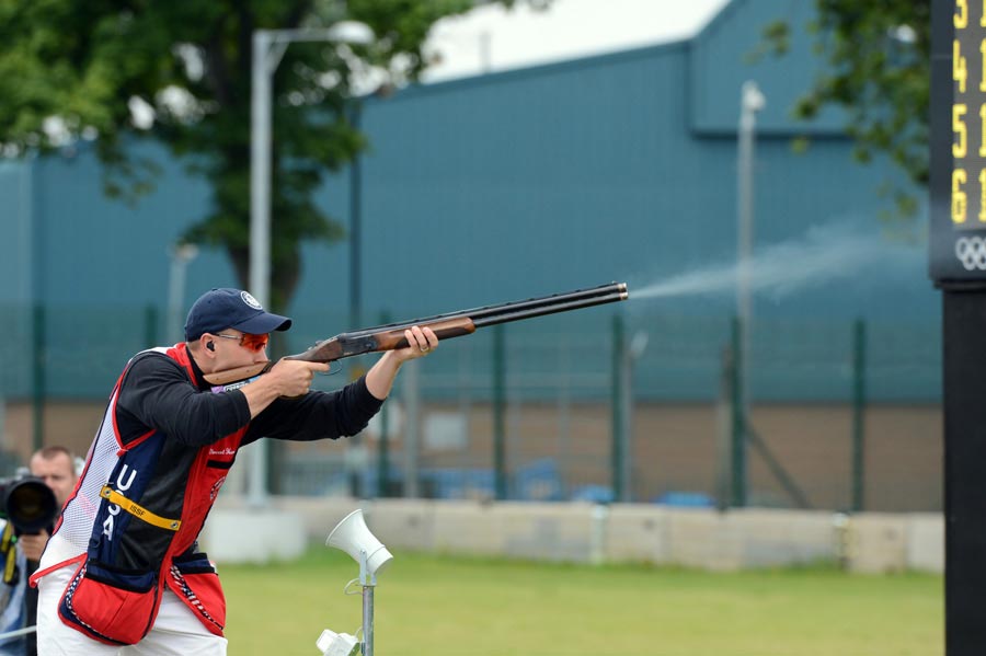 Sergeant Vincent Hancock sets an Olympic record in skeet qualification with score of 123