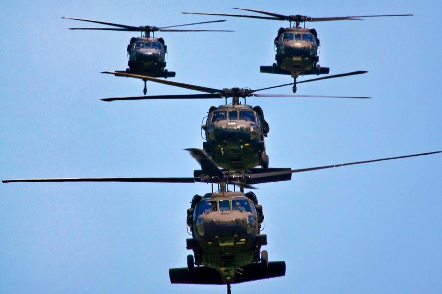 Four New Jersey Army National Guard Black Hawk helicopters from 1-150th Assault Helicopter Battalion