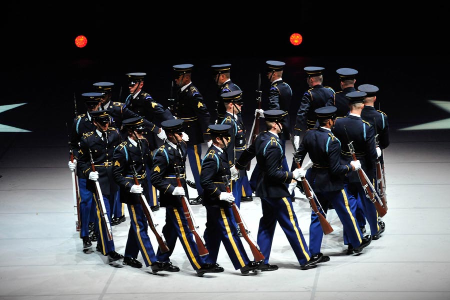 United States Army Drill Team performs precision drills during the Army's Spirit of America show